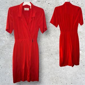 Vintage Liz Claiborne Red Polka Dot Faux Wrap Dress 4 80s 90s Rockabilly Work